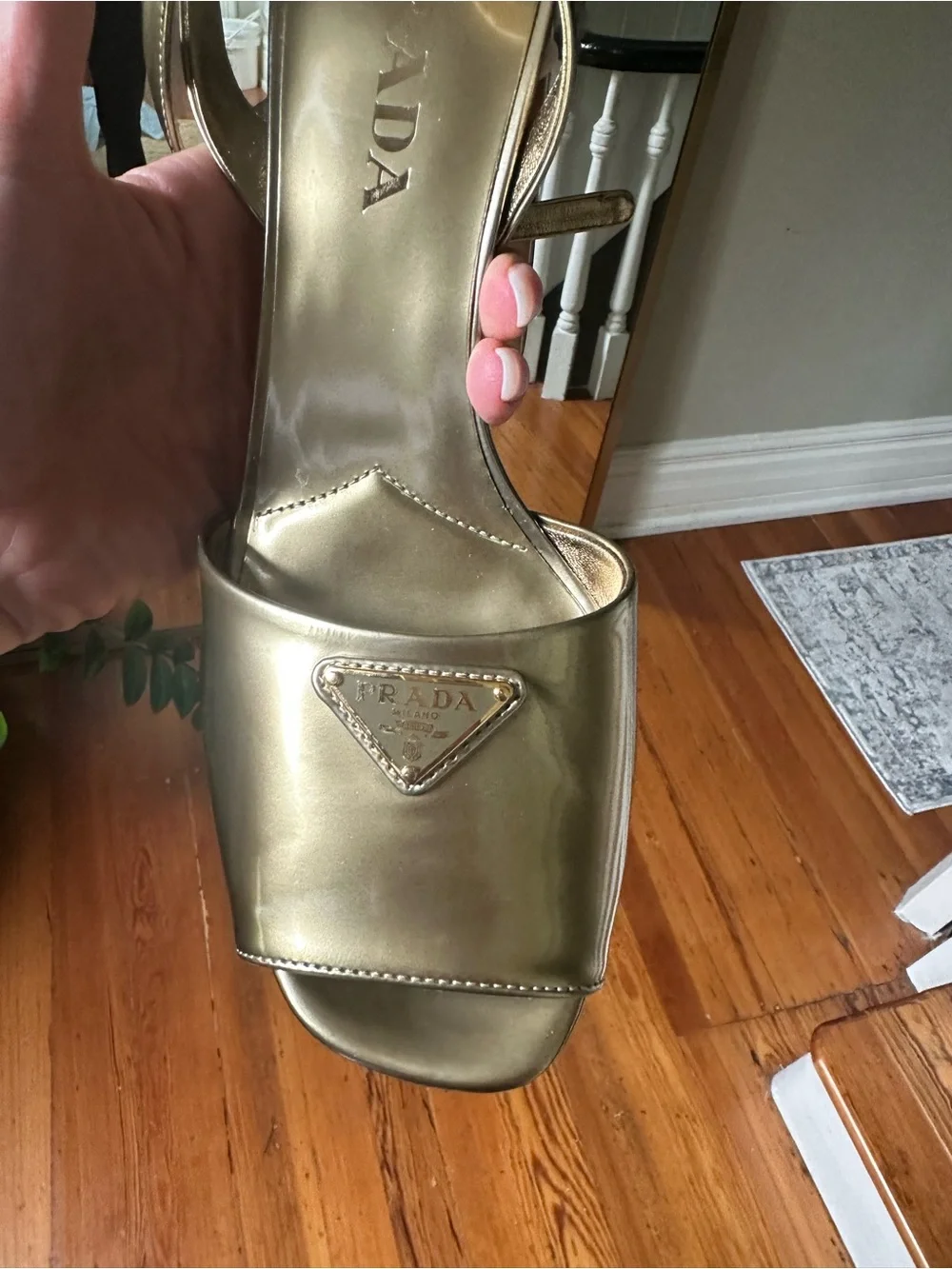 Prada Gold Metallic Platform Ankle-Strap Heels